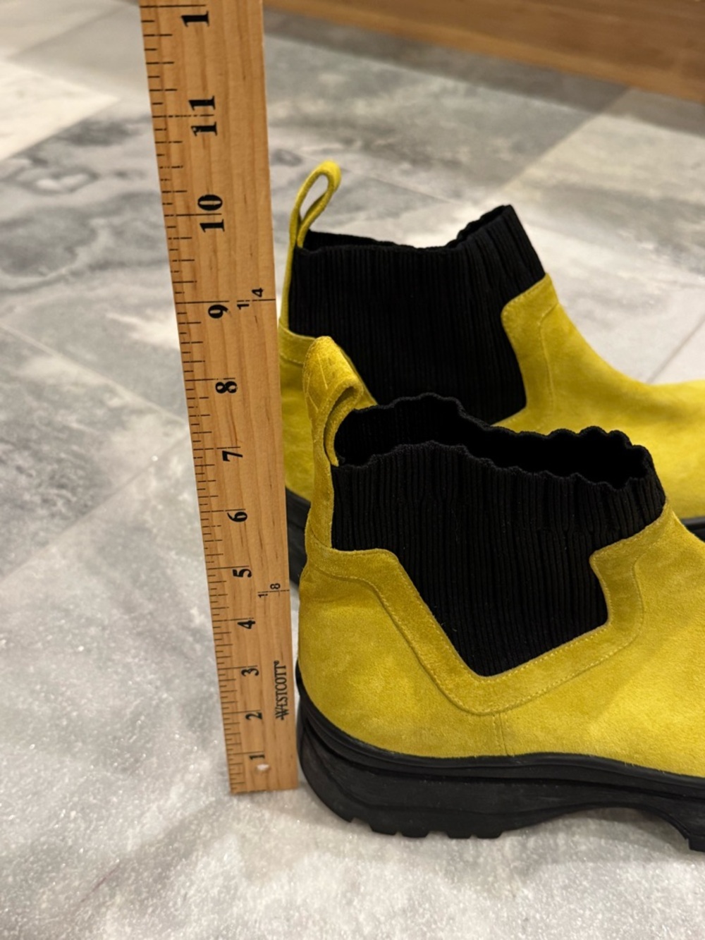 Staud Women Bow Chelsea Suede Lug Sole Boots Yellow Green size 41 US 10 - Picture 15 of 16